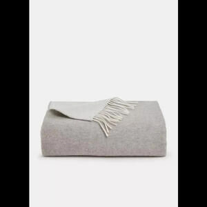NEW Vince Fringed Wool Marl Blanket in grey/cream 68" x 58.25" #SC58